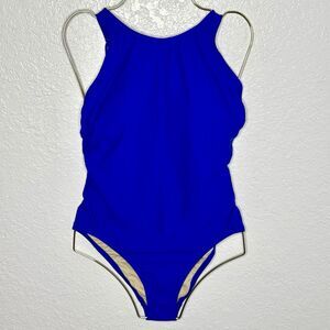 Kona Sol Women's Blue High Neck Medium Seat Coverage One Piece Swimsuit NEW!